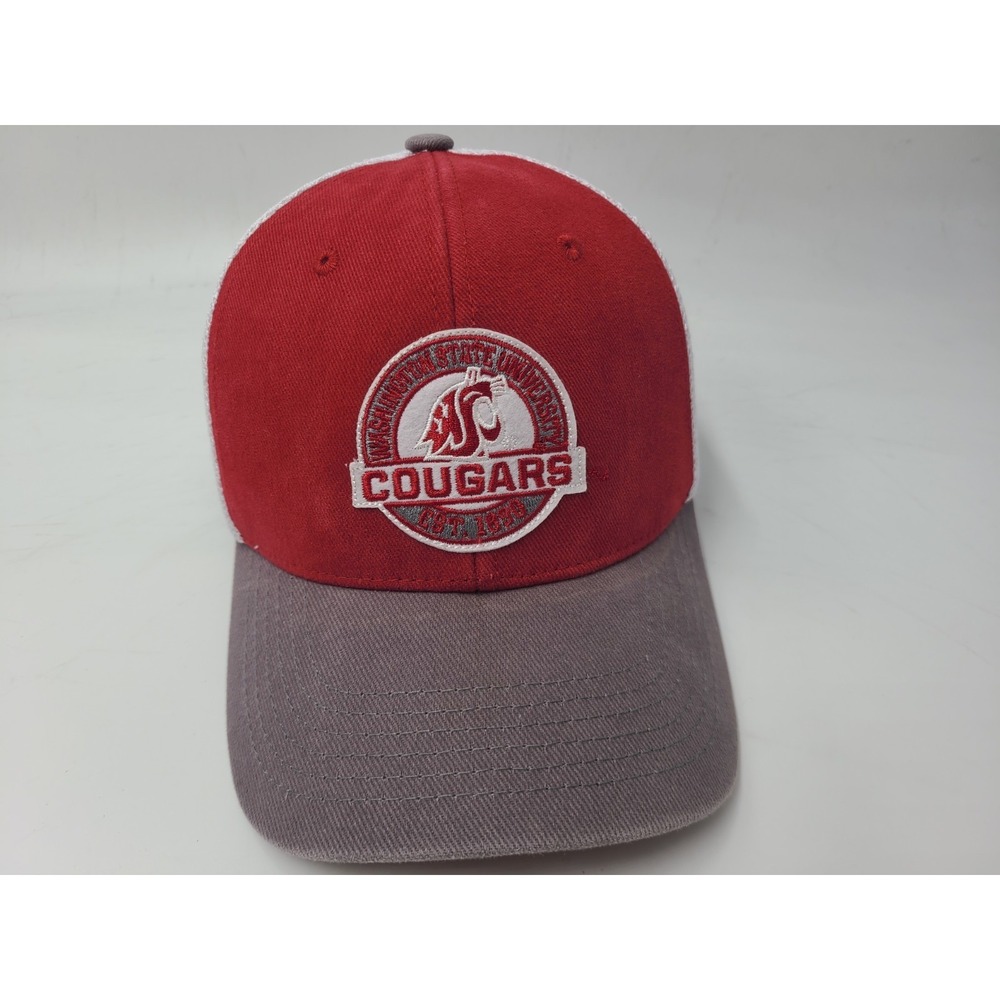 Washington State University Cougars Mesh Trucker Snapback Hat Cap Red Gray White